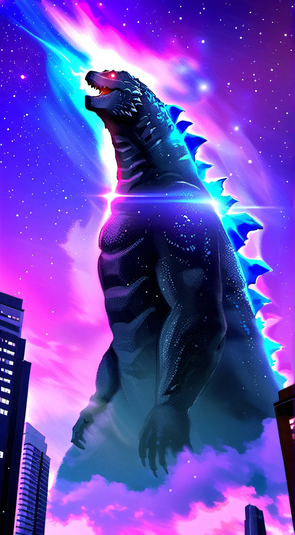 ai character: Godzilla  background