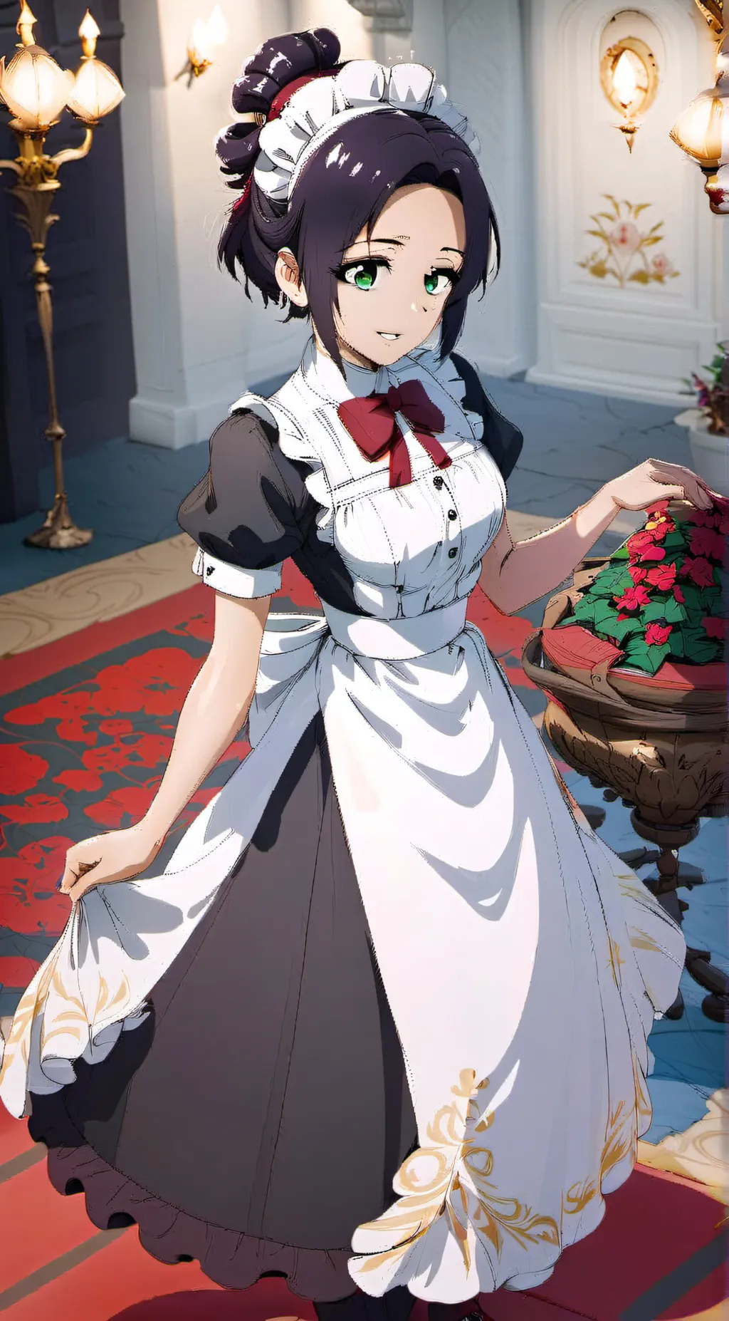 ai character: Shinobu maid dress background