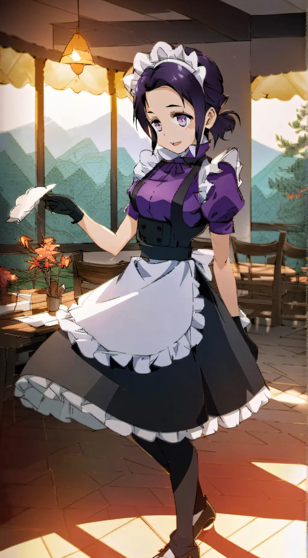 ai character: Shinobu maid dress background