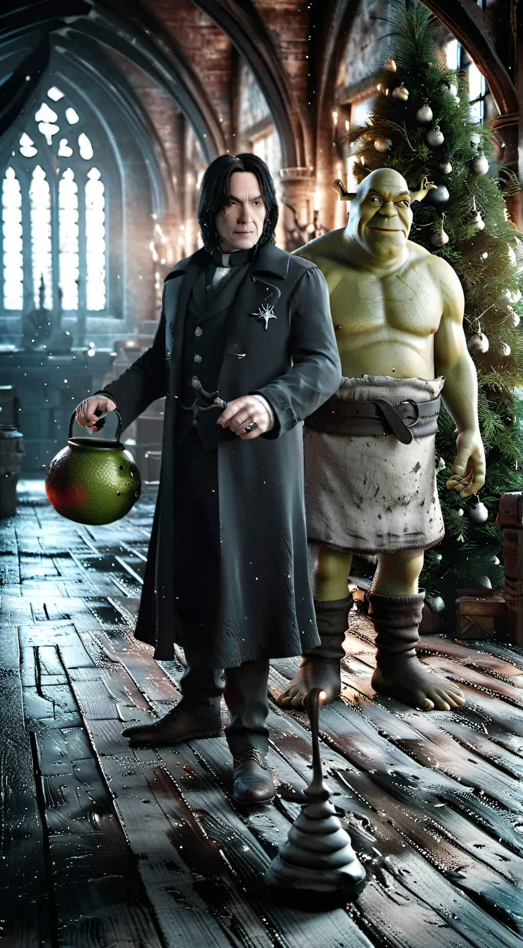 ai character: SnapeXShrek background