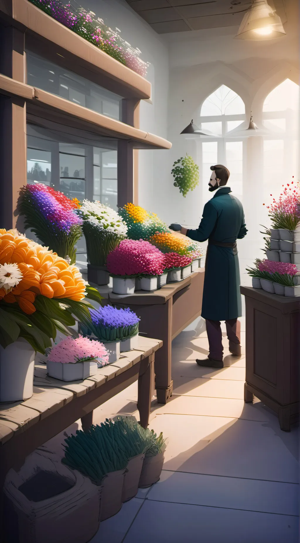 ai character: cashier flower background