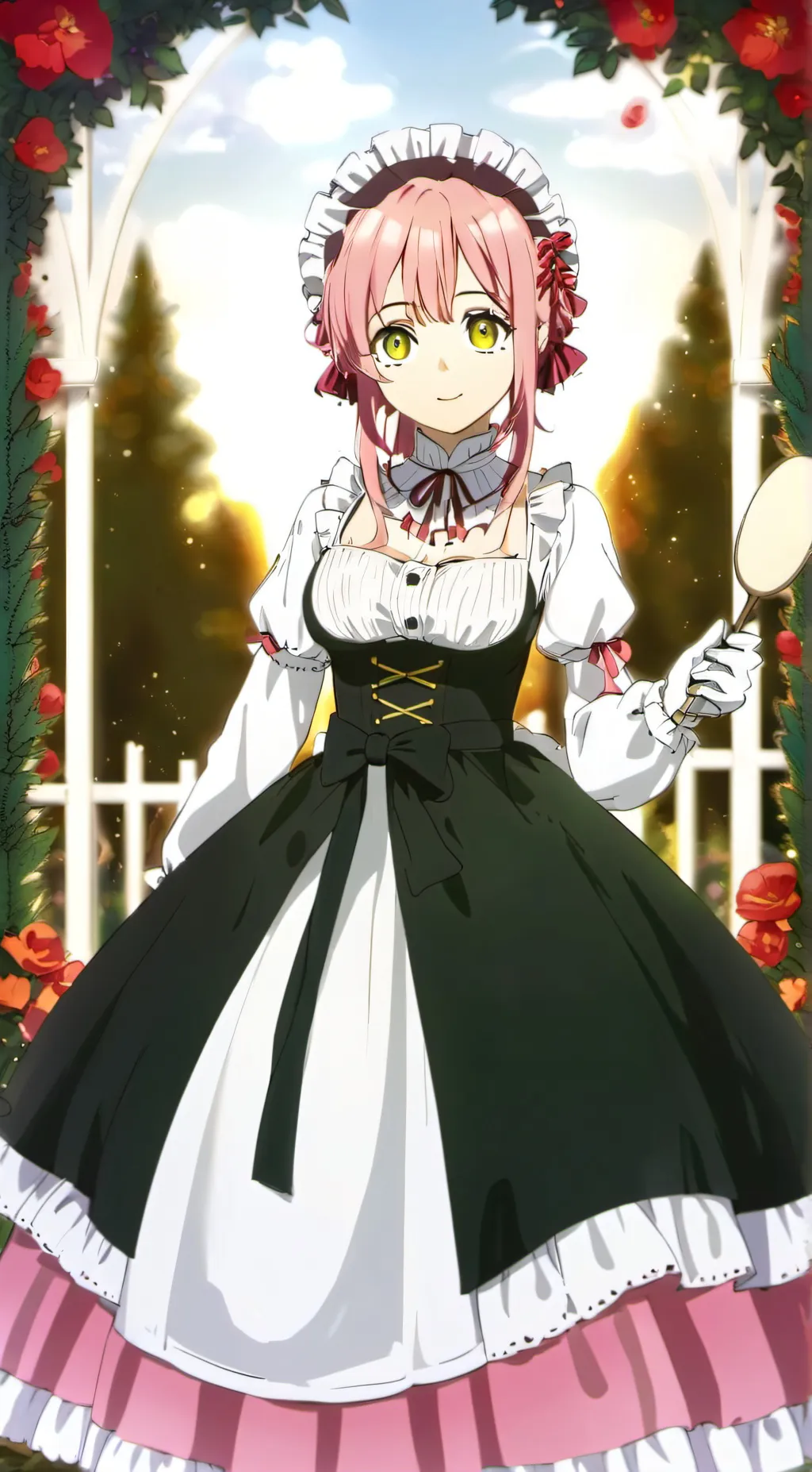 ai character: Mitsuri maid dress background