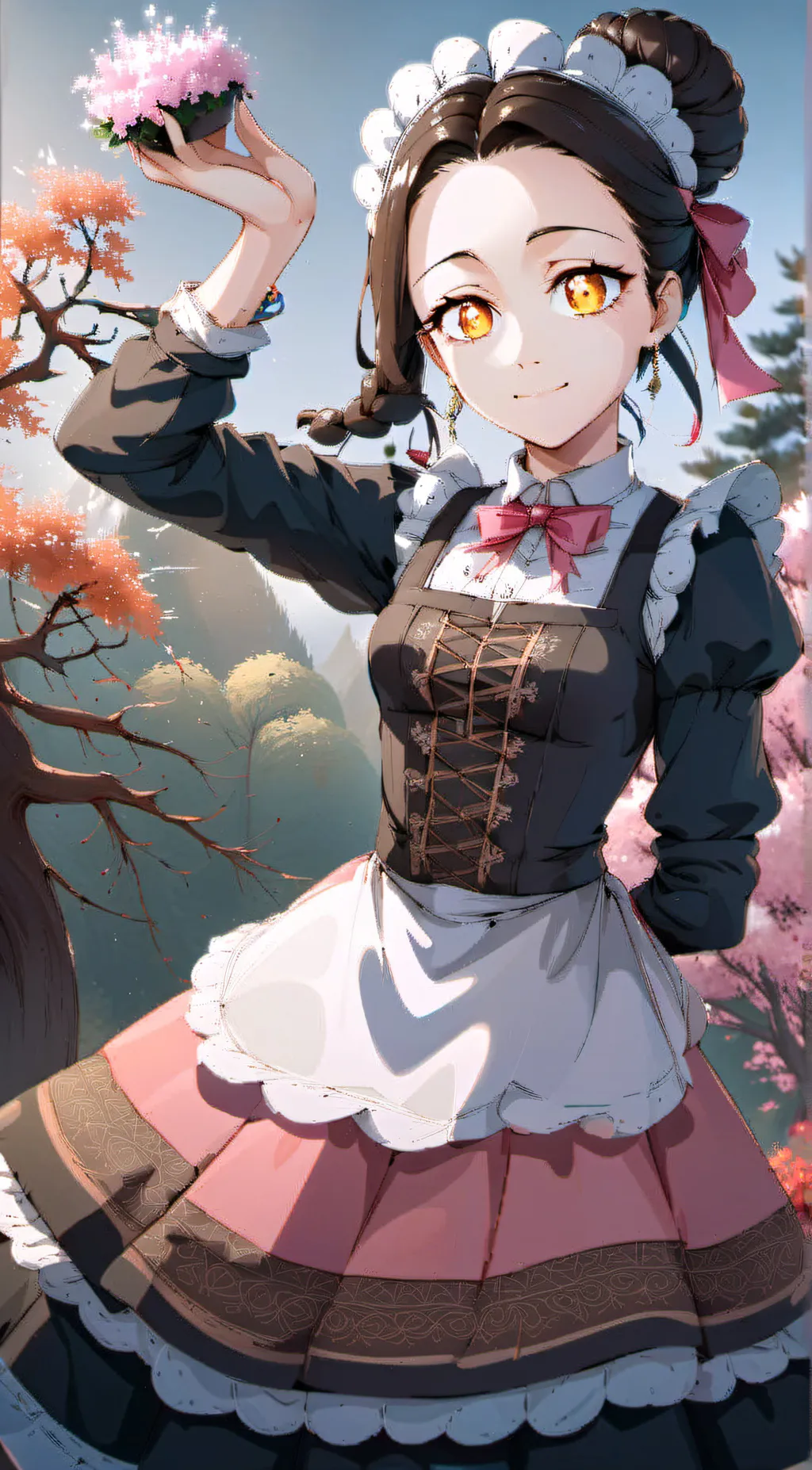 ai character: Nezuko maid dress background