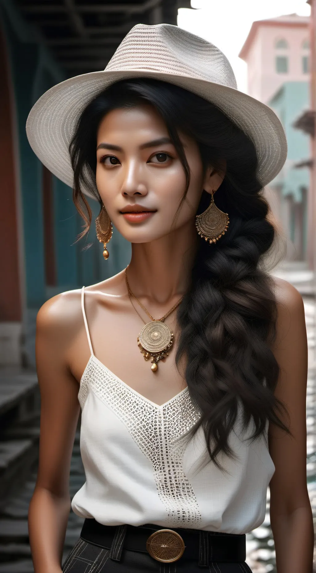 ai character: Sophia.   background