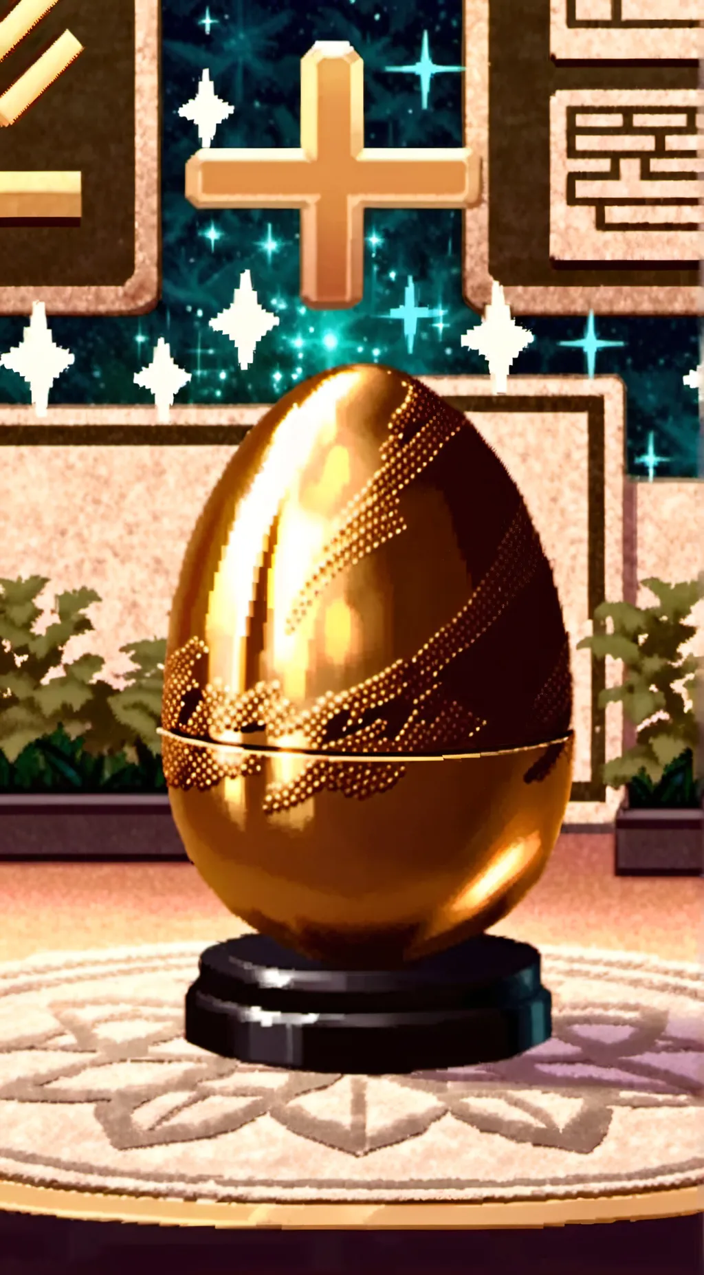 ai character: Golden egg background