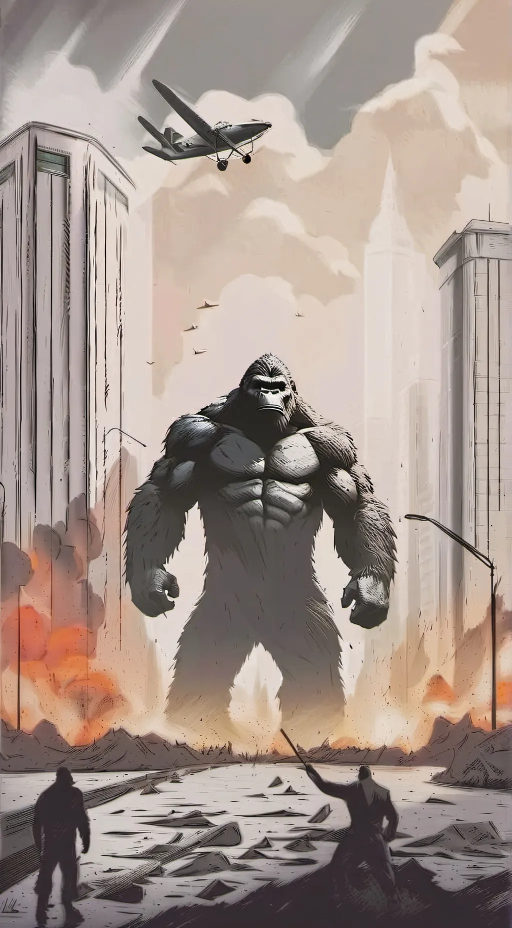 ai character: Godzilla and King  background