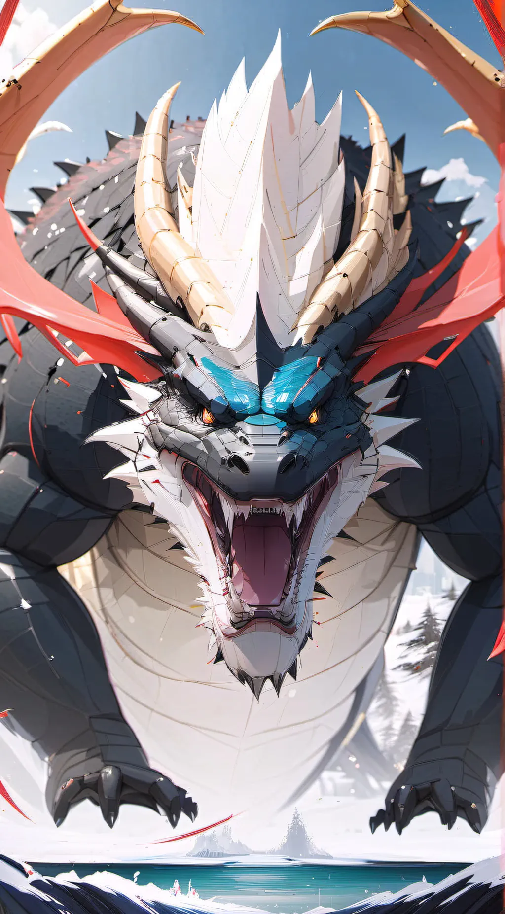 ai character: Godzilla-dragon background