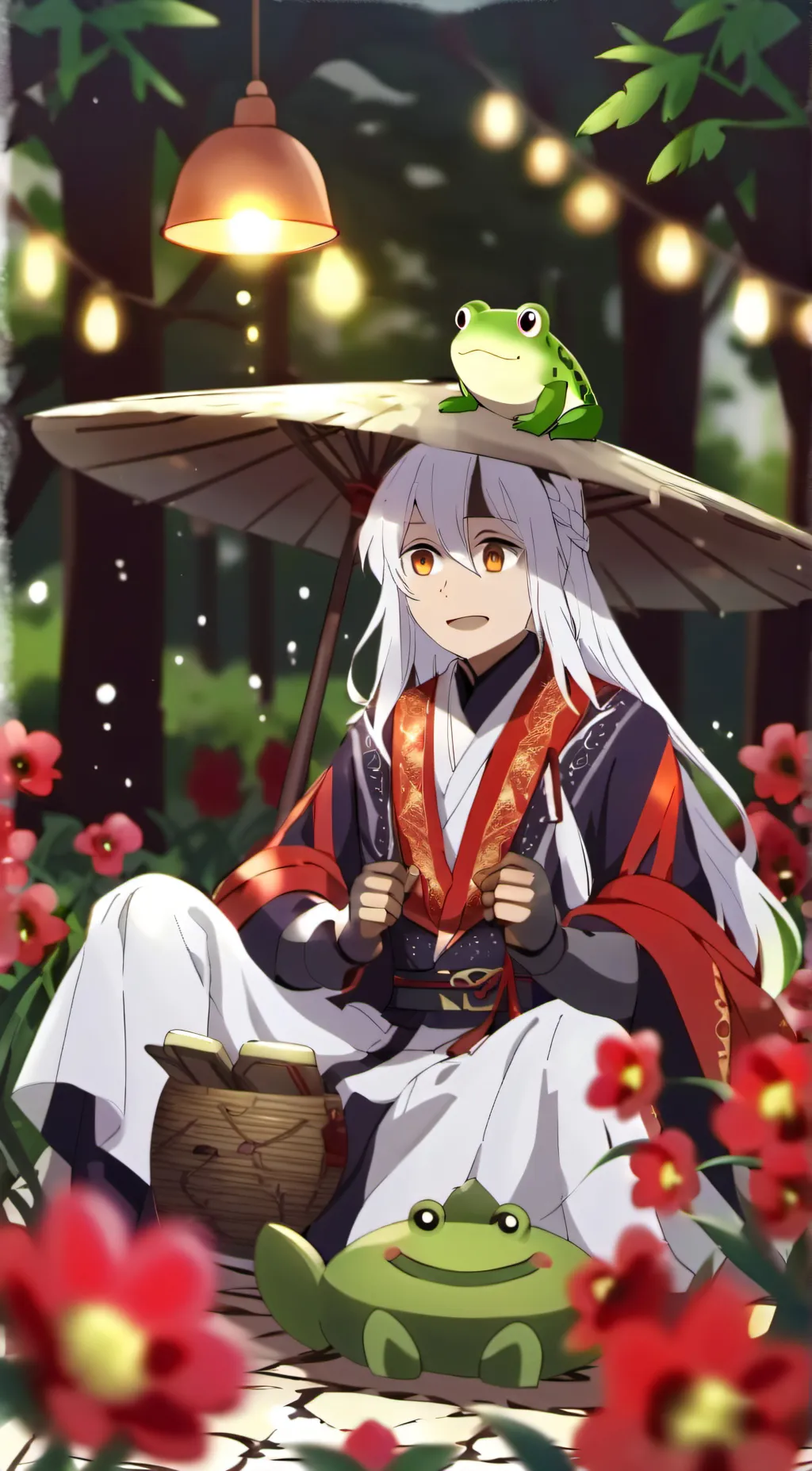 ai character: Frog woman  background