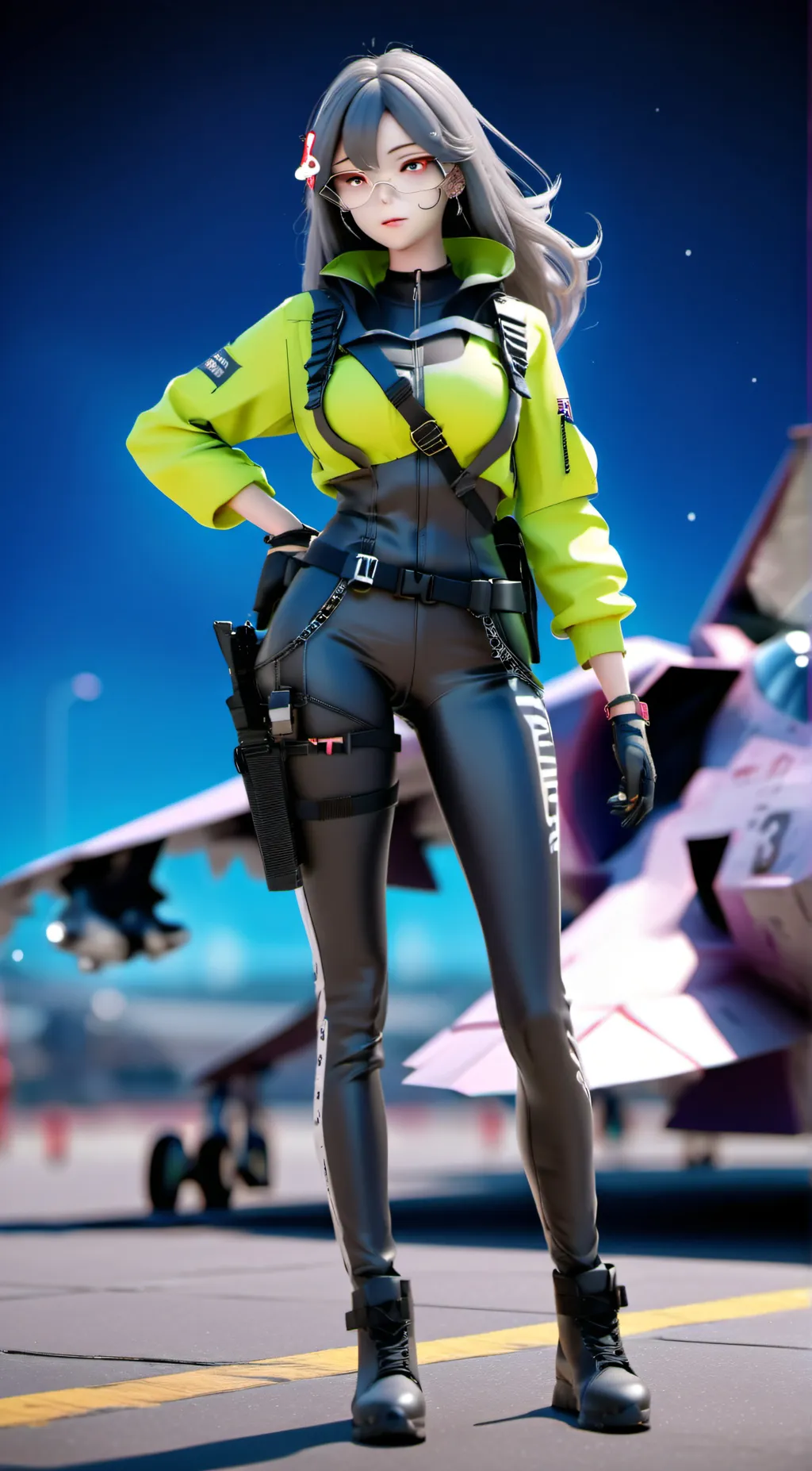 ai character: female f-22 raptor background