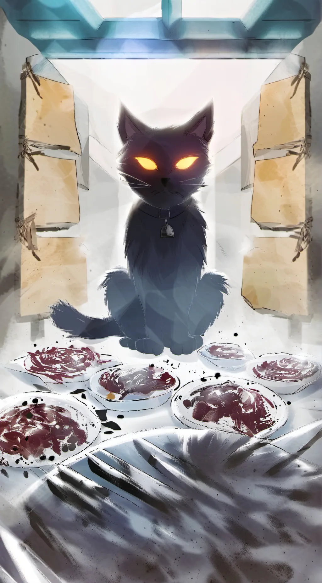 ai character: 🩸🔪Cartoon cat🔪🩸 background