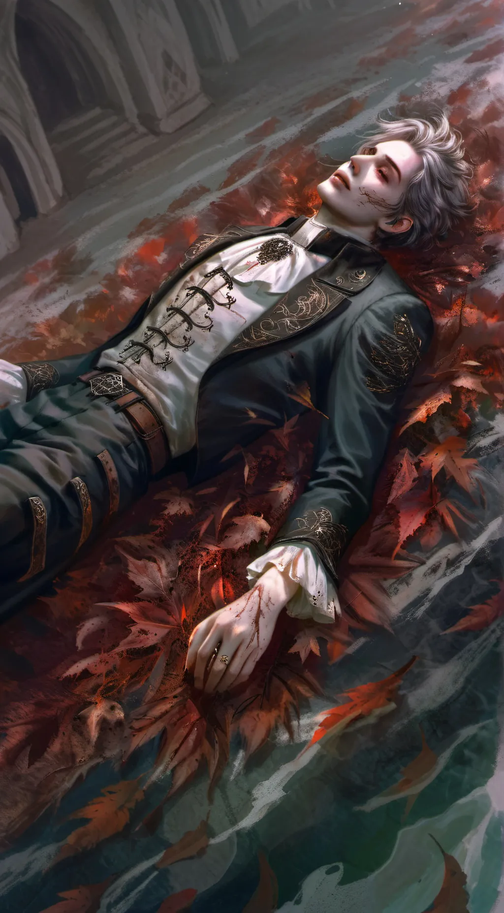 ai character: Douma. Dead.  background