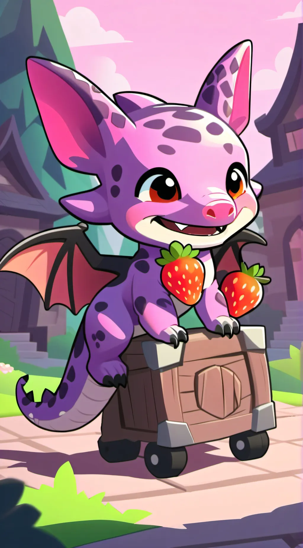 ai character: strawberry  background