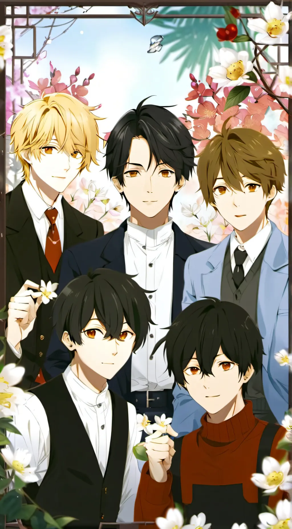 ai character: 5 cute brothers background