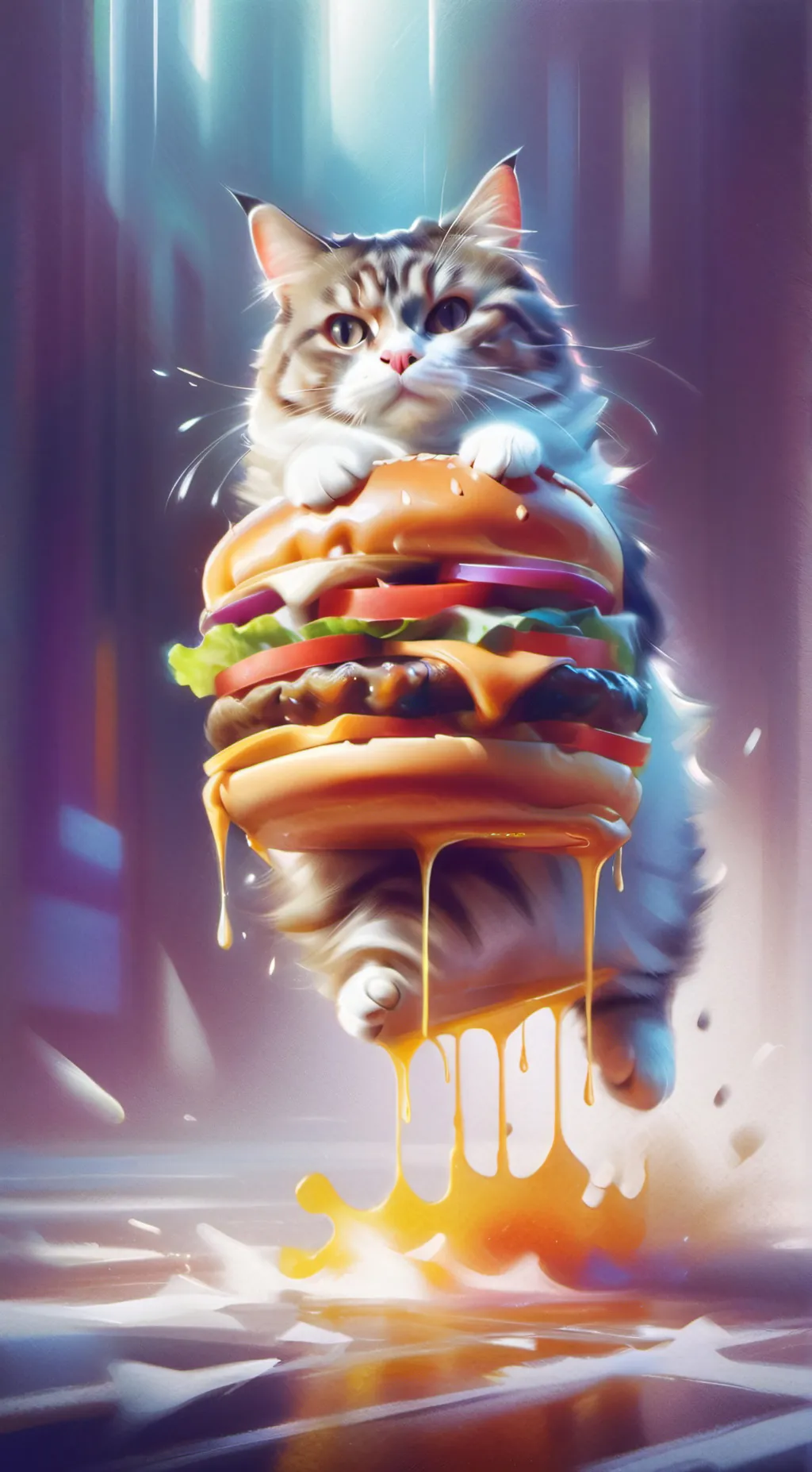 ai character: hamburger cat slim background