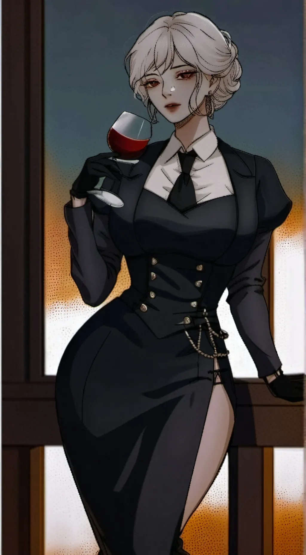 ai character: Morticia  background