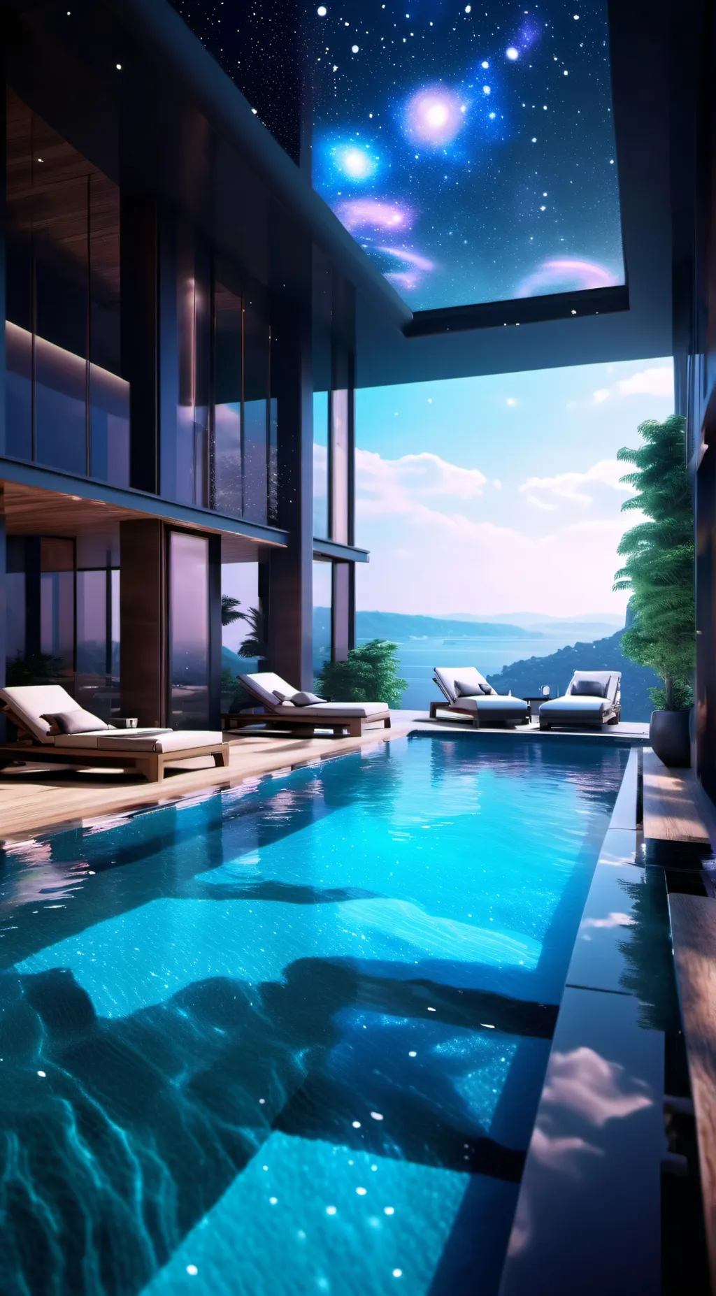 ai character: MHA pool party background