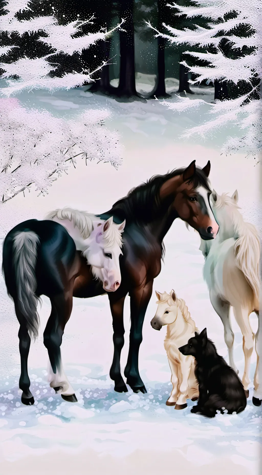 ai character: a foal in a group  background