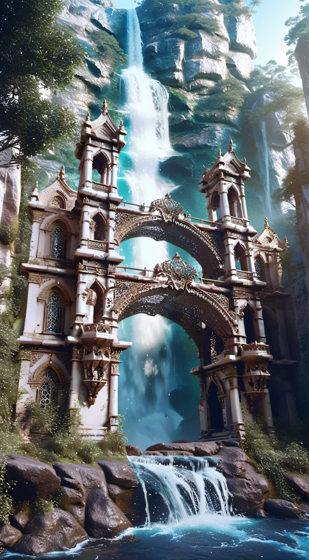 ai character: waterfall background