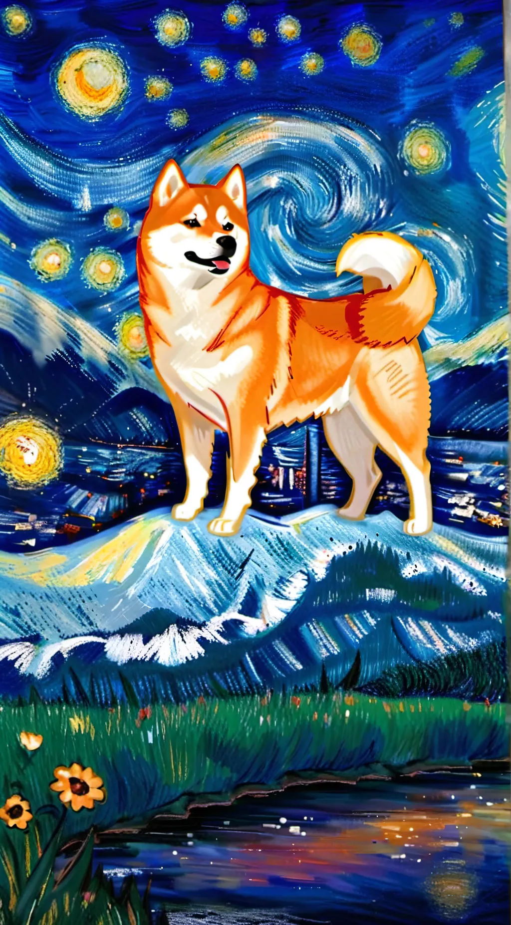 ai character: Shiba Inu  background