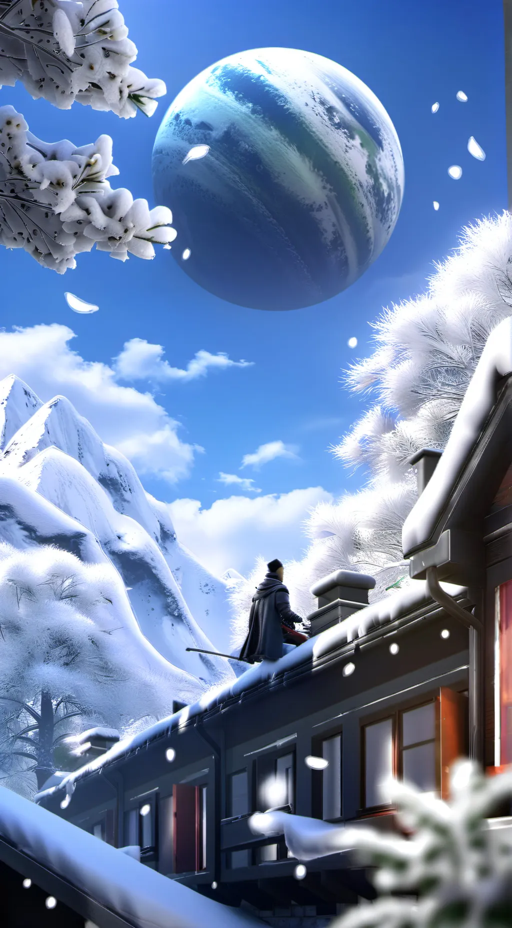 ai character: snow background