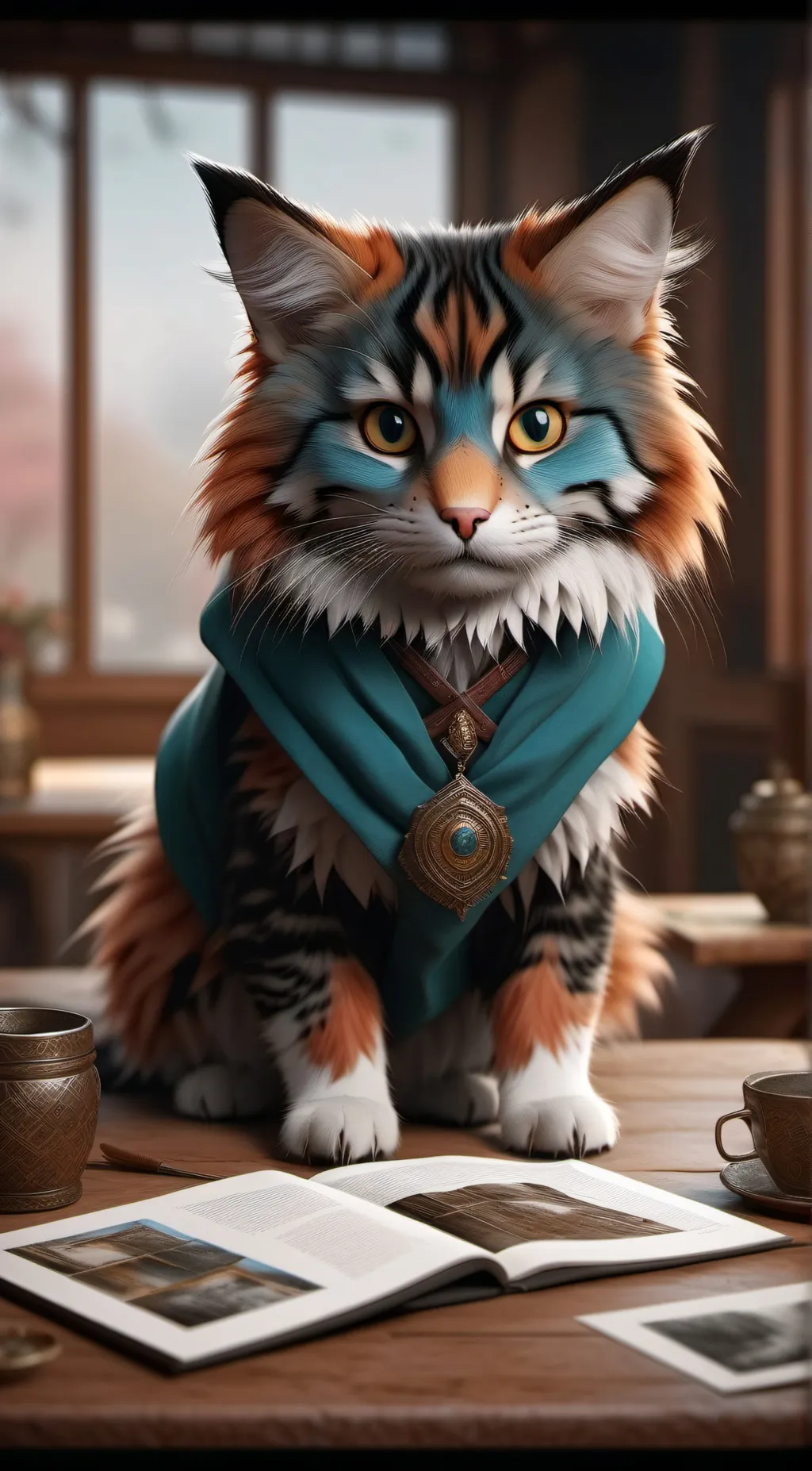 ai character: blue cat background