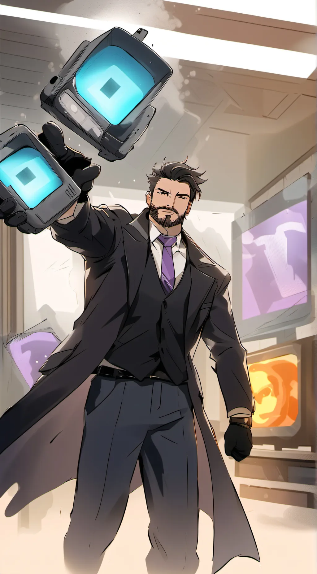 ai character: large tv man background