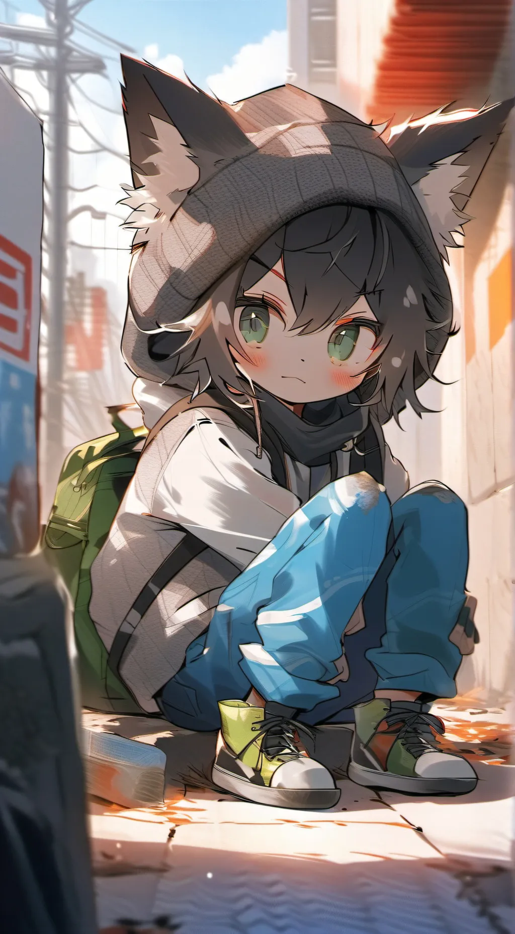 ai character: homless cat girl background