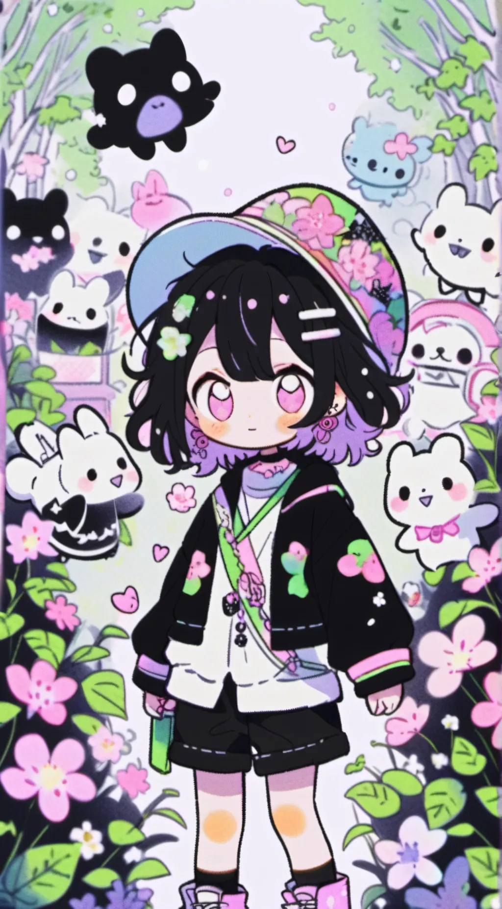 ai character: smiling critters background