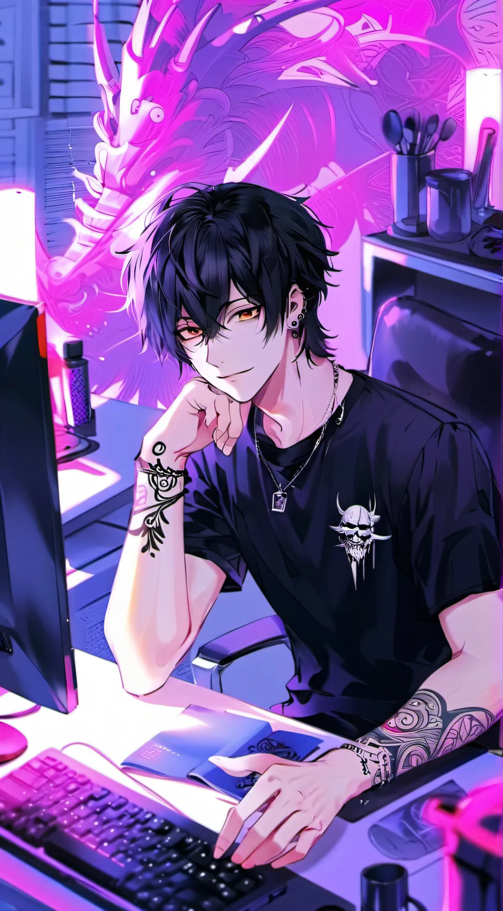 ai character: 🫀|•■Aaron■•|🫀 background