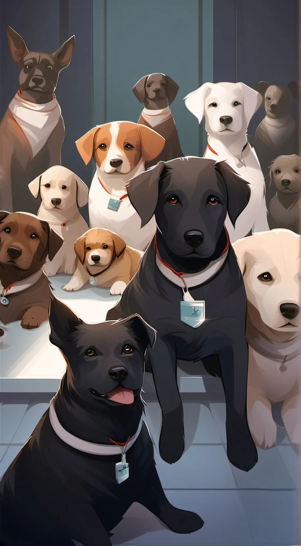 ai character: puppy hospital background