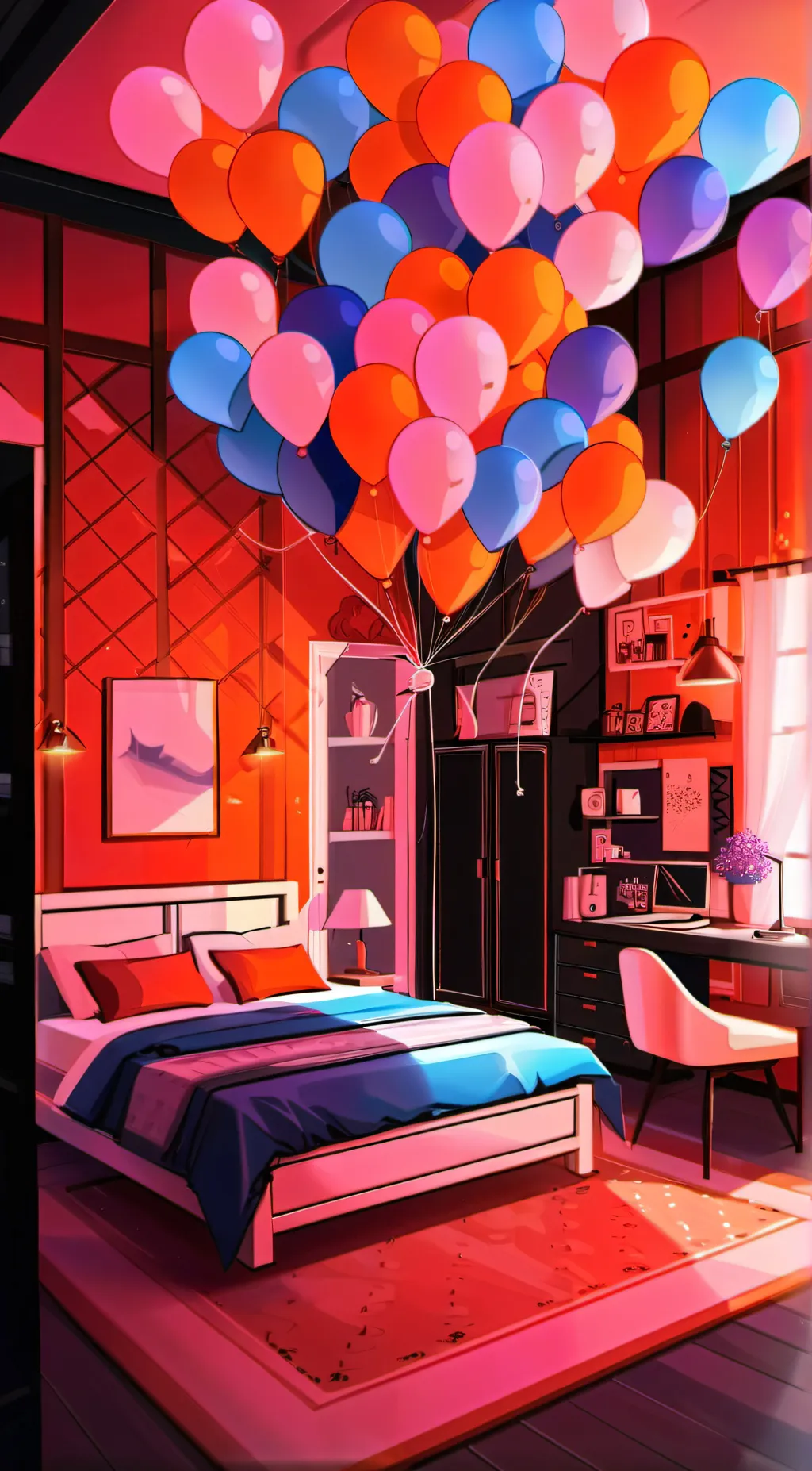 ai character: balloons background