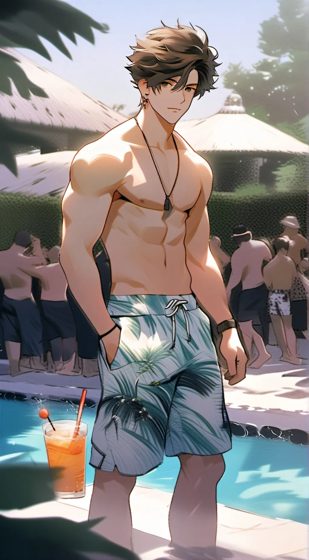 ai character: Sexy pool party background