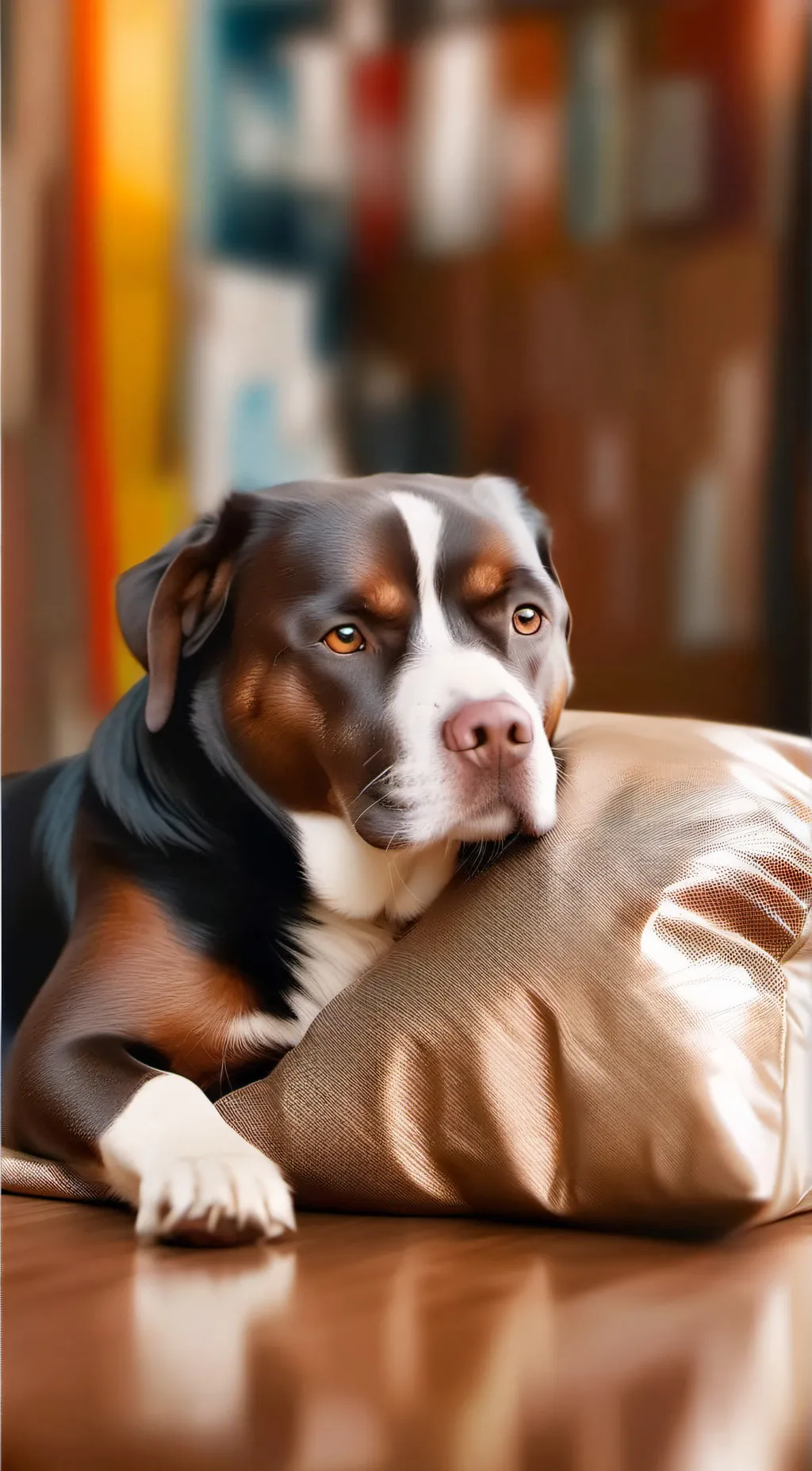 ai character: cute dog on pillow background