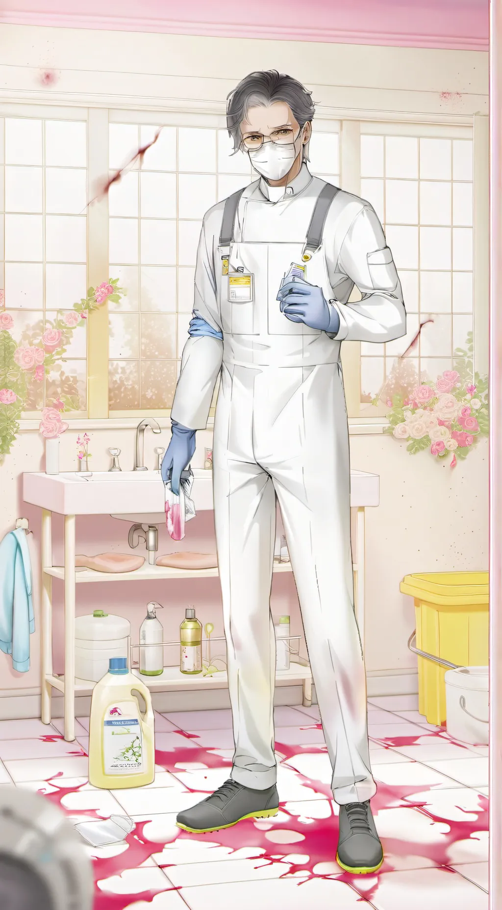 ai character: Crime scene cleane background