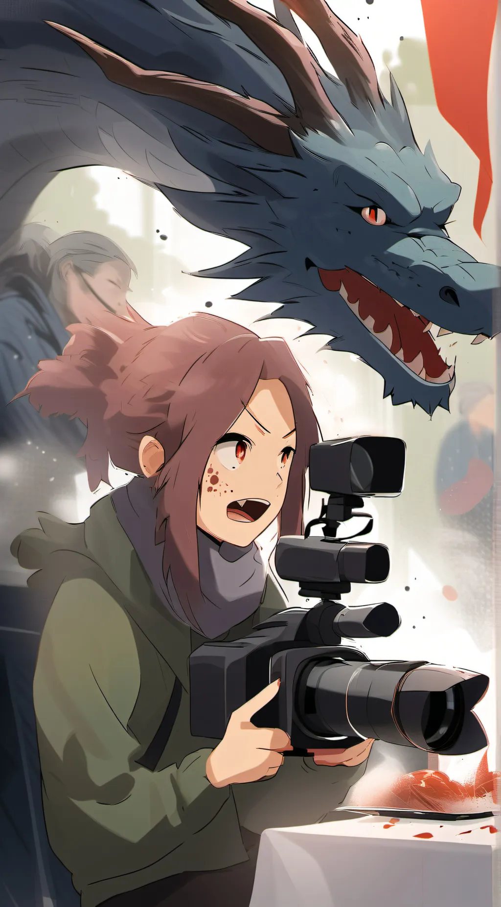 ai character: camera woman  background