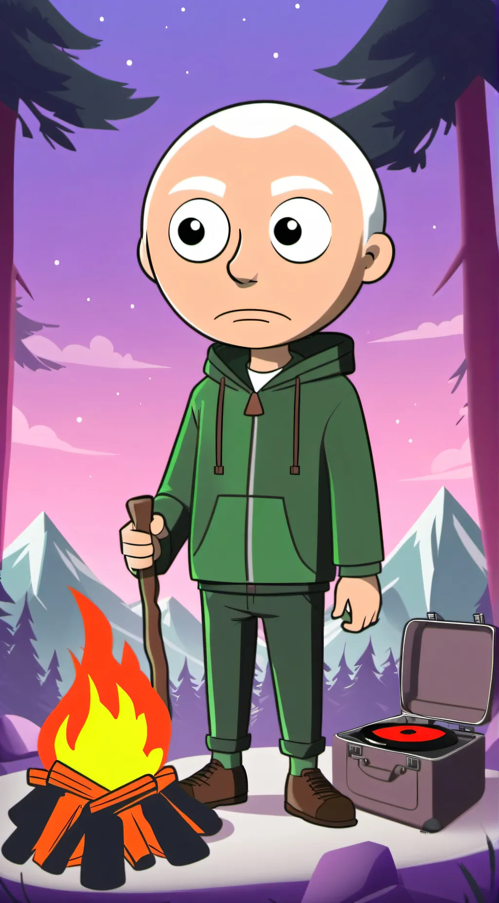ai character: baldi camping background
