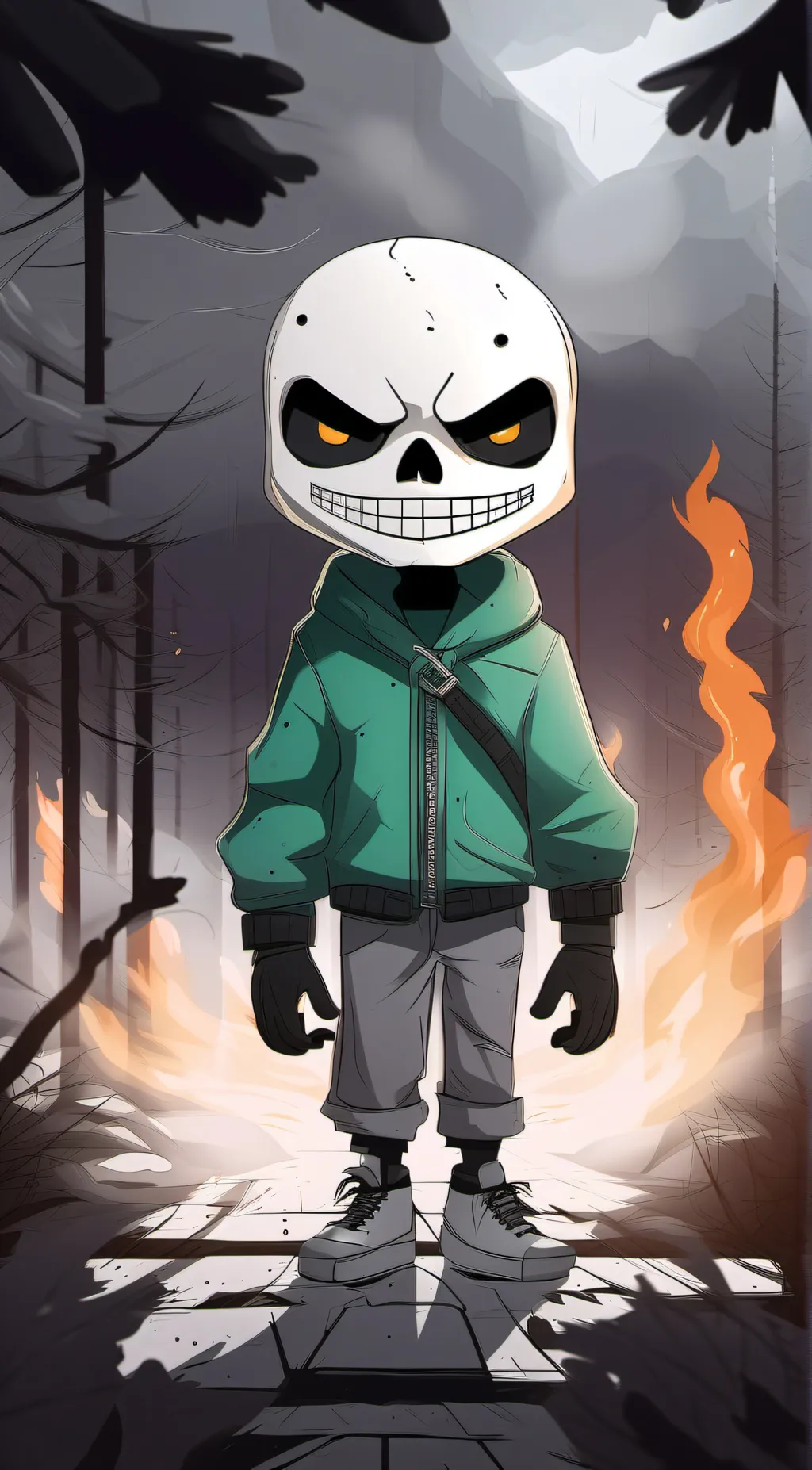 ai character: Green Sans background