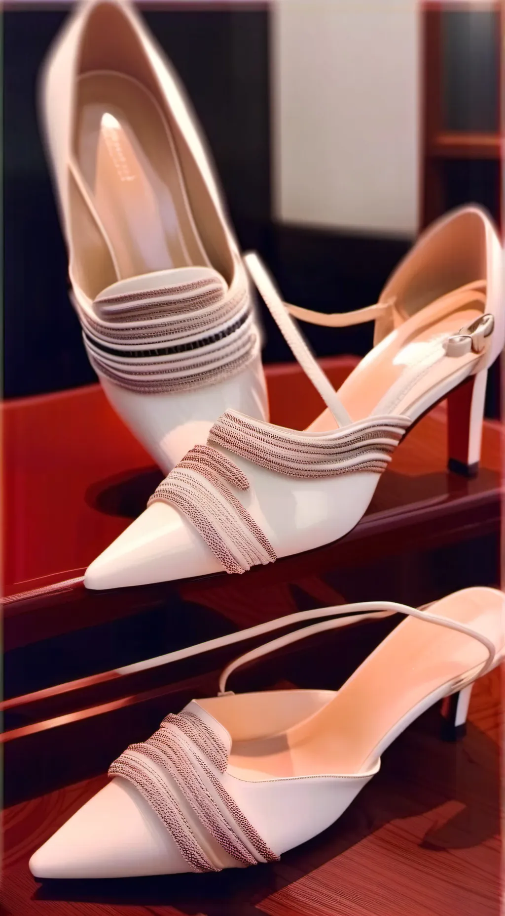 ai character: white high heels background