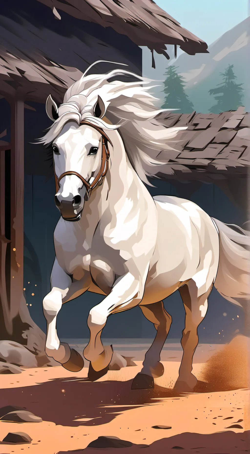 ai character: white horse background
