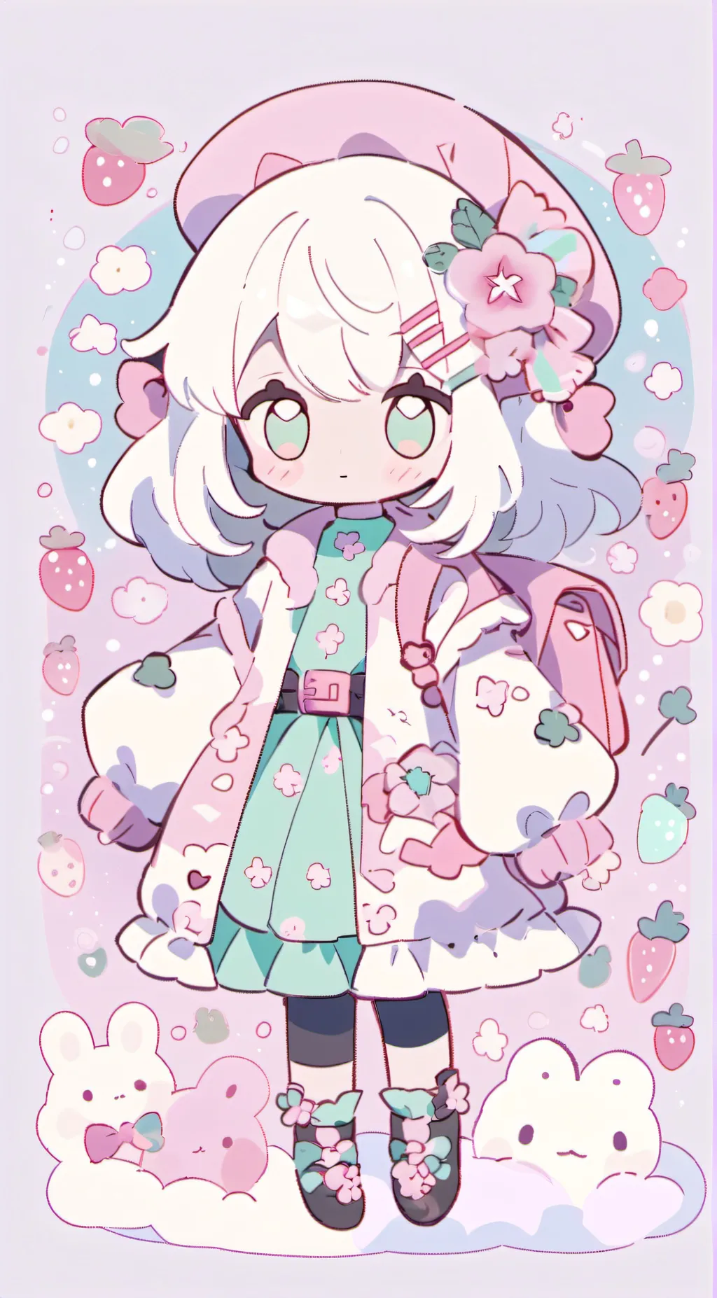 ai character: strawberry background