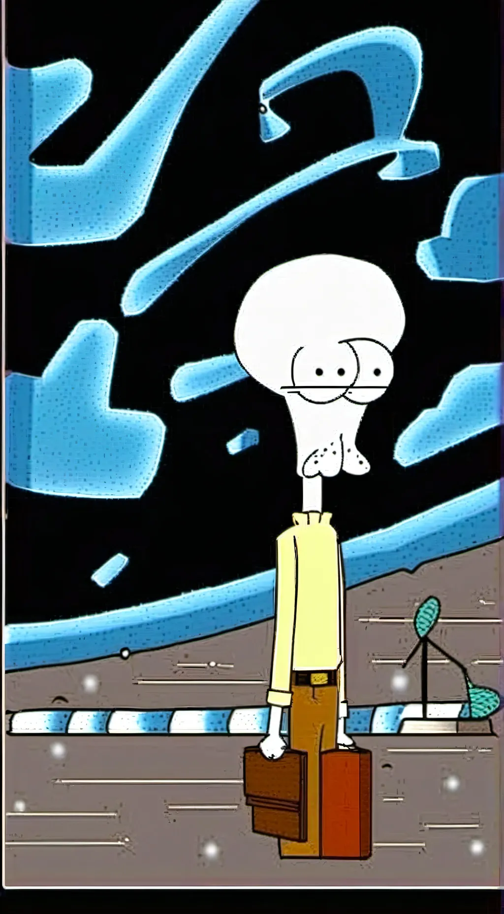 ai character: squidward alien  background