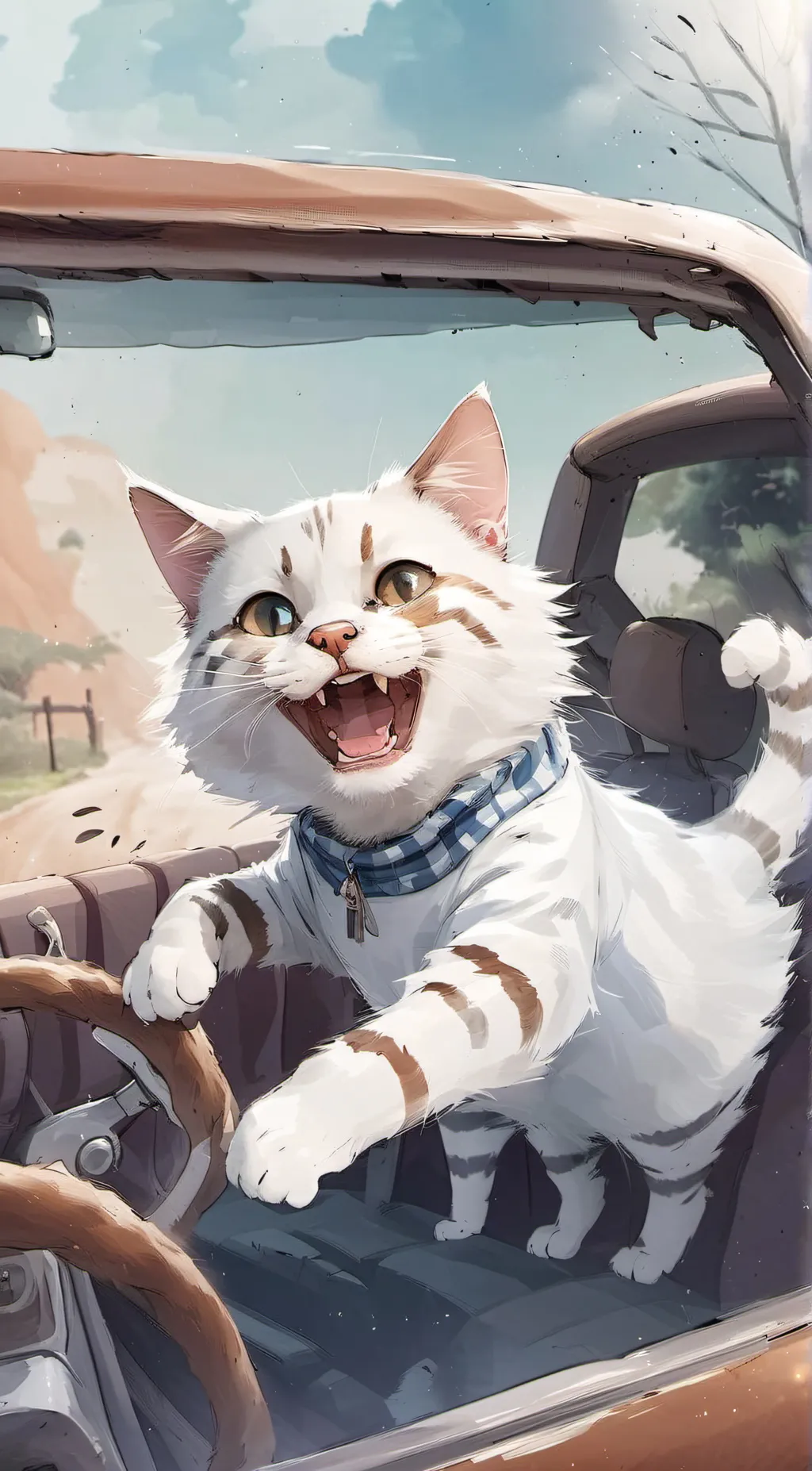 ai character: driving car cat background