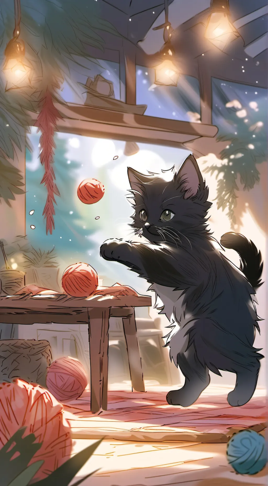 ai character: black cute kitty  background