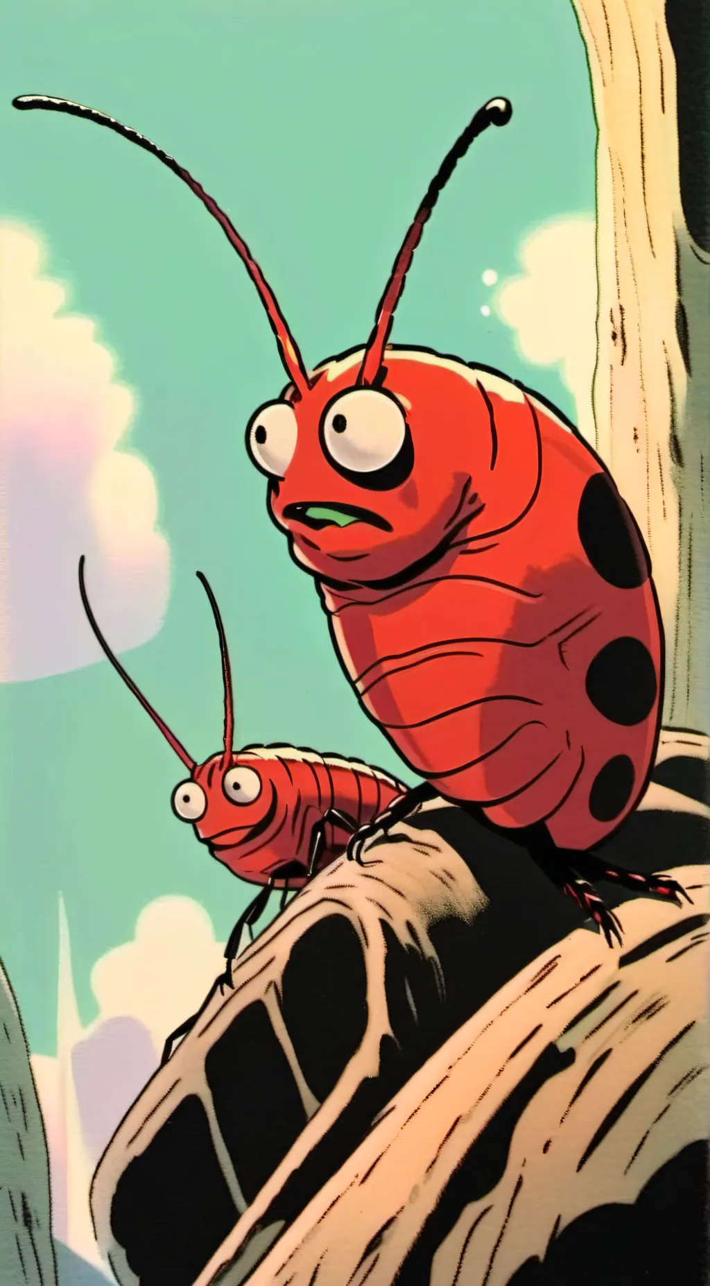 ai character: red larva background