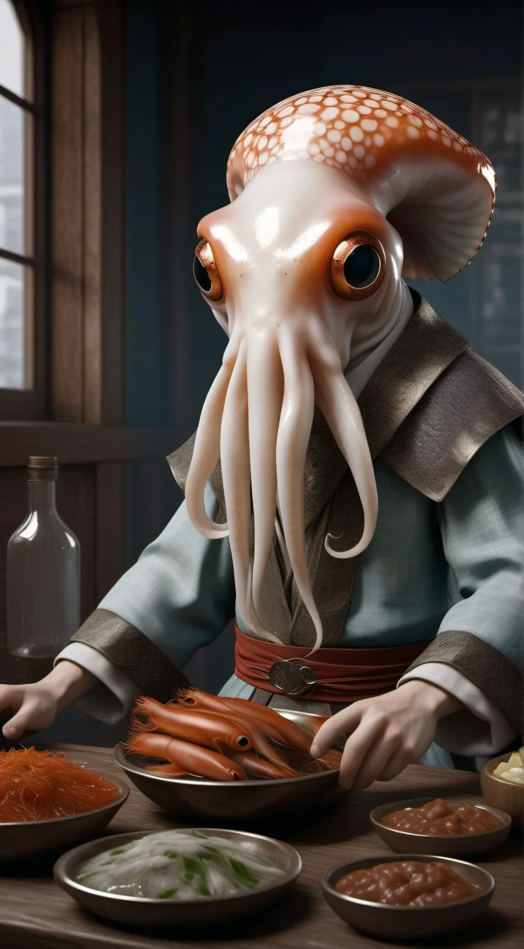 ai character: old squid background