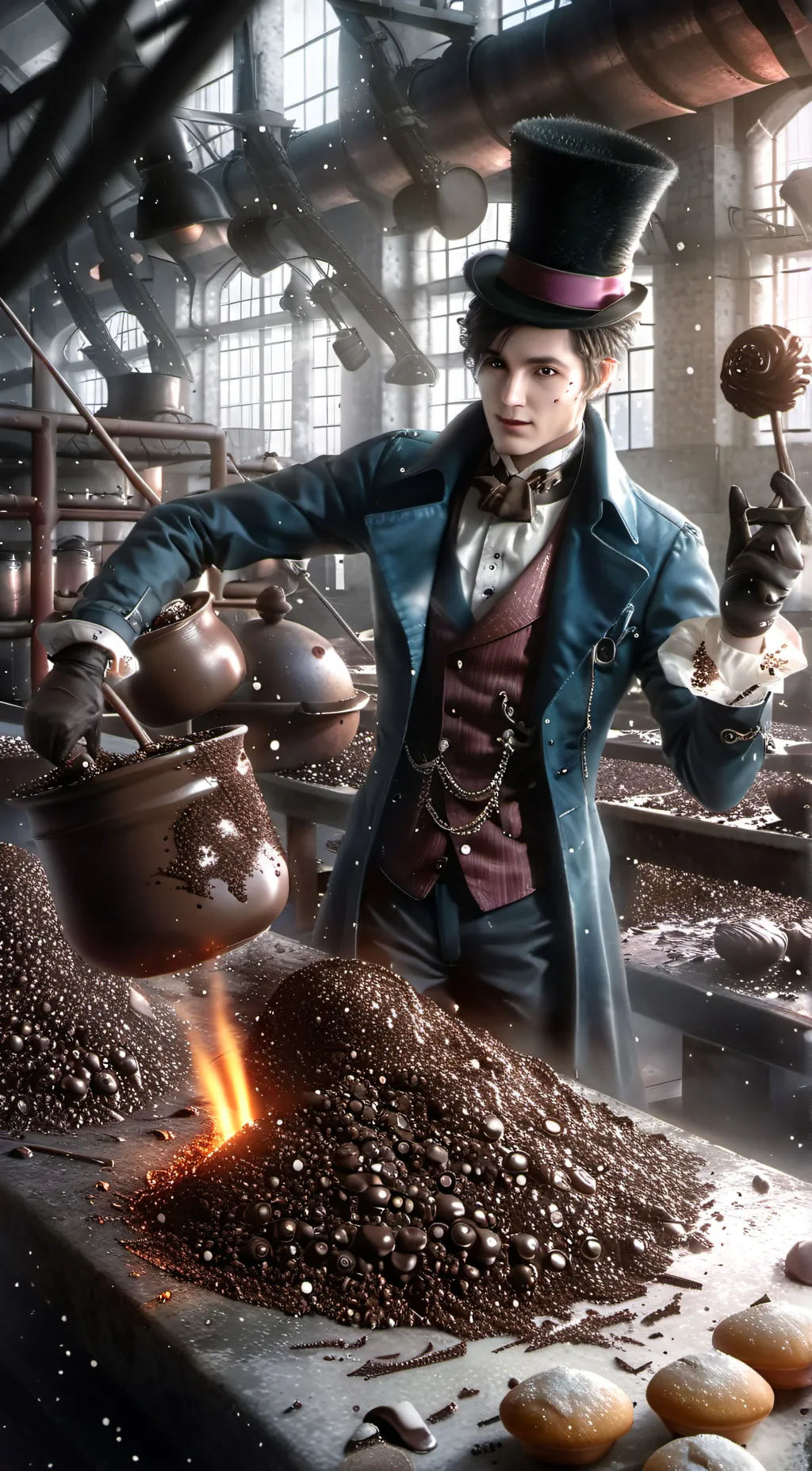 ai character: Fnia x wonka background