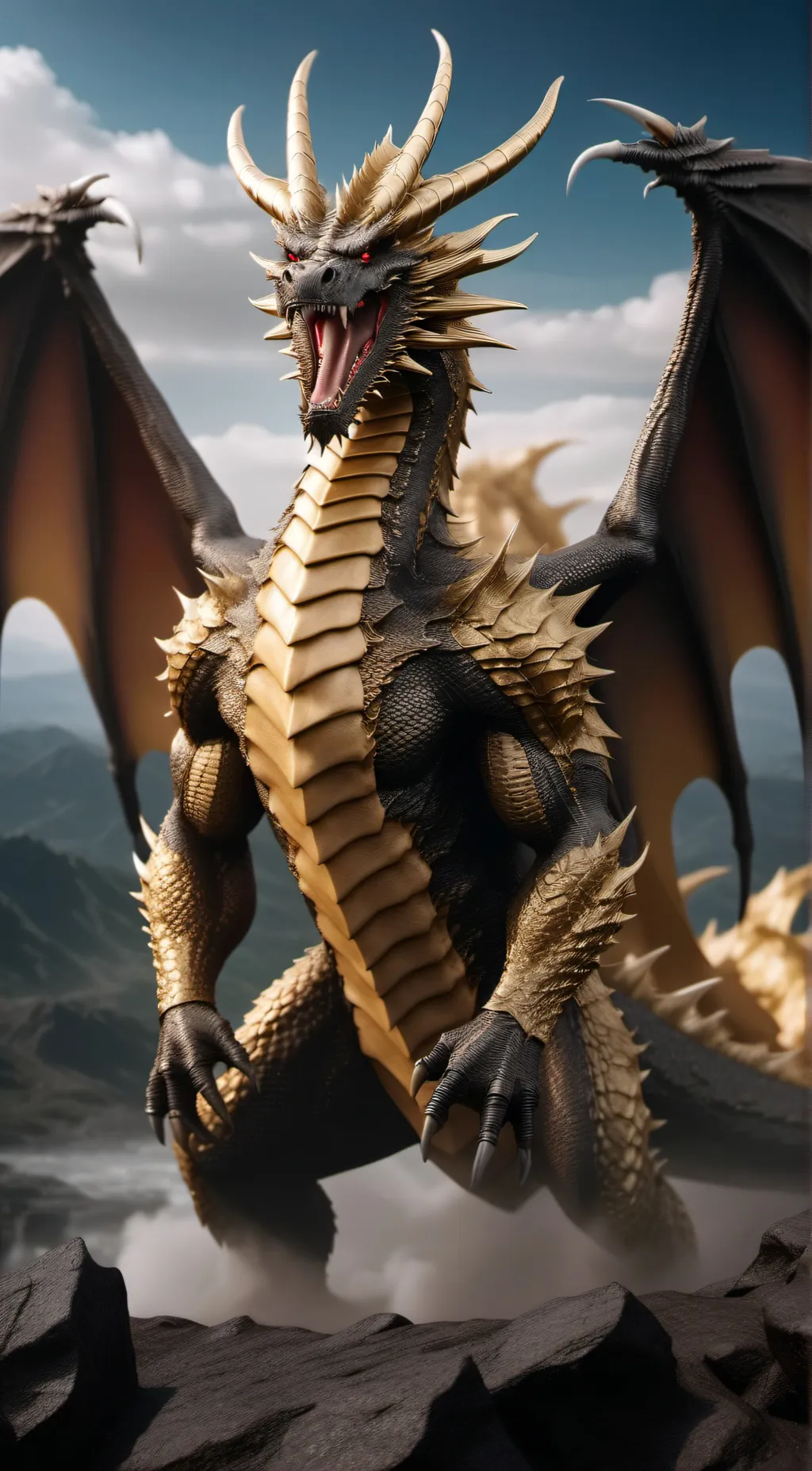 ai character: King Ghidorah  background
