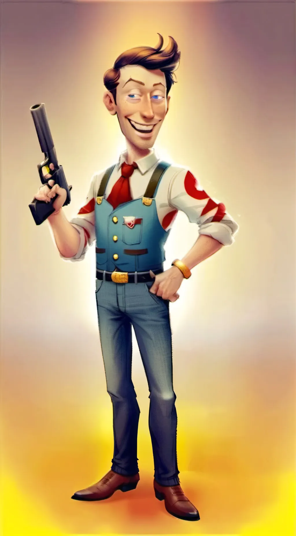 ai character: woody with a gun background