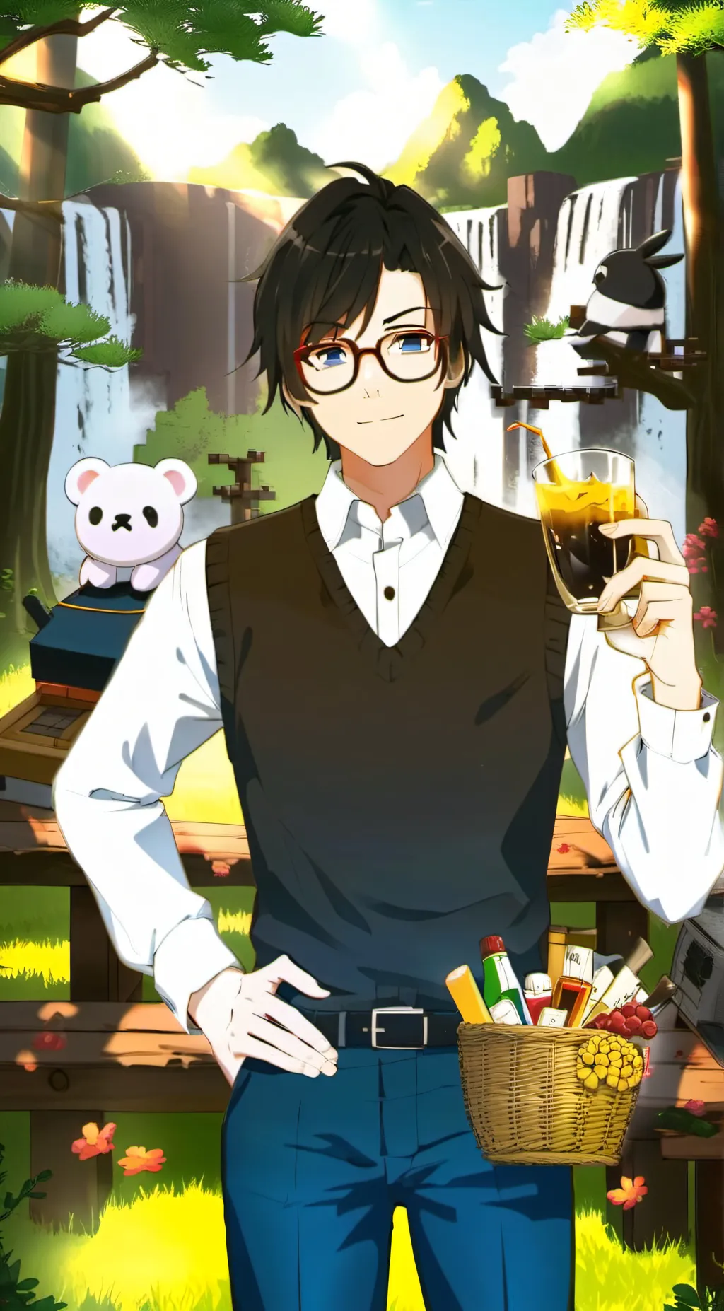 ai character: Minecraft cocacola background