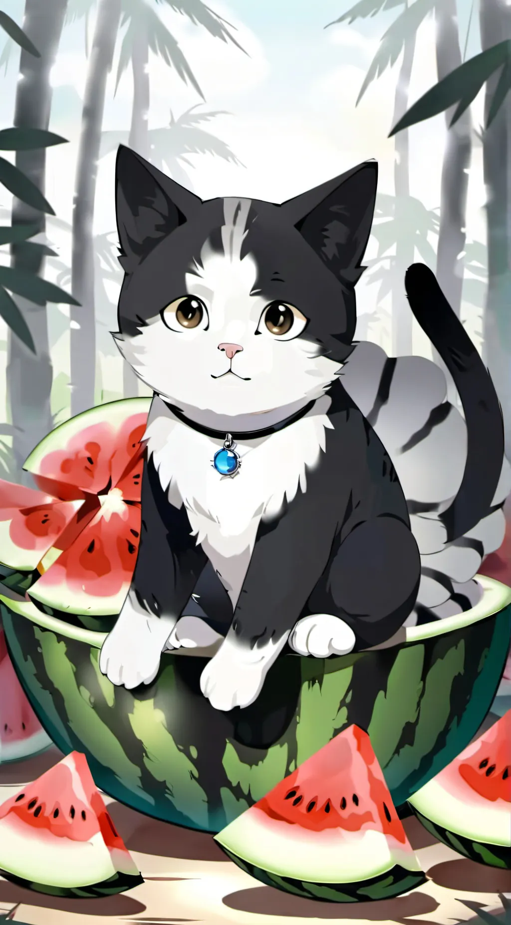 ai character: Watermelon Cat 🍉🍉🍉 background